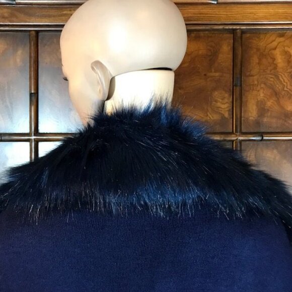 Aphratti Navy Blue Faux Fur Luxe Cape Cardigan Topper - Picture 10 of 15